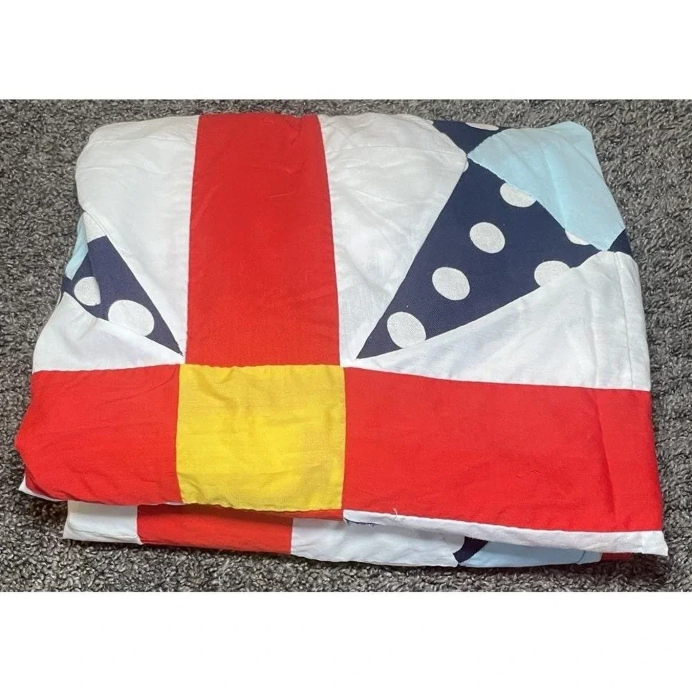 Classic Patriotic Americana Quilt Top 64x90 Modern Farmhouse Boho Red Blue Vivid